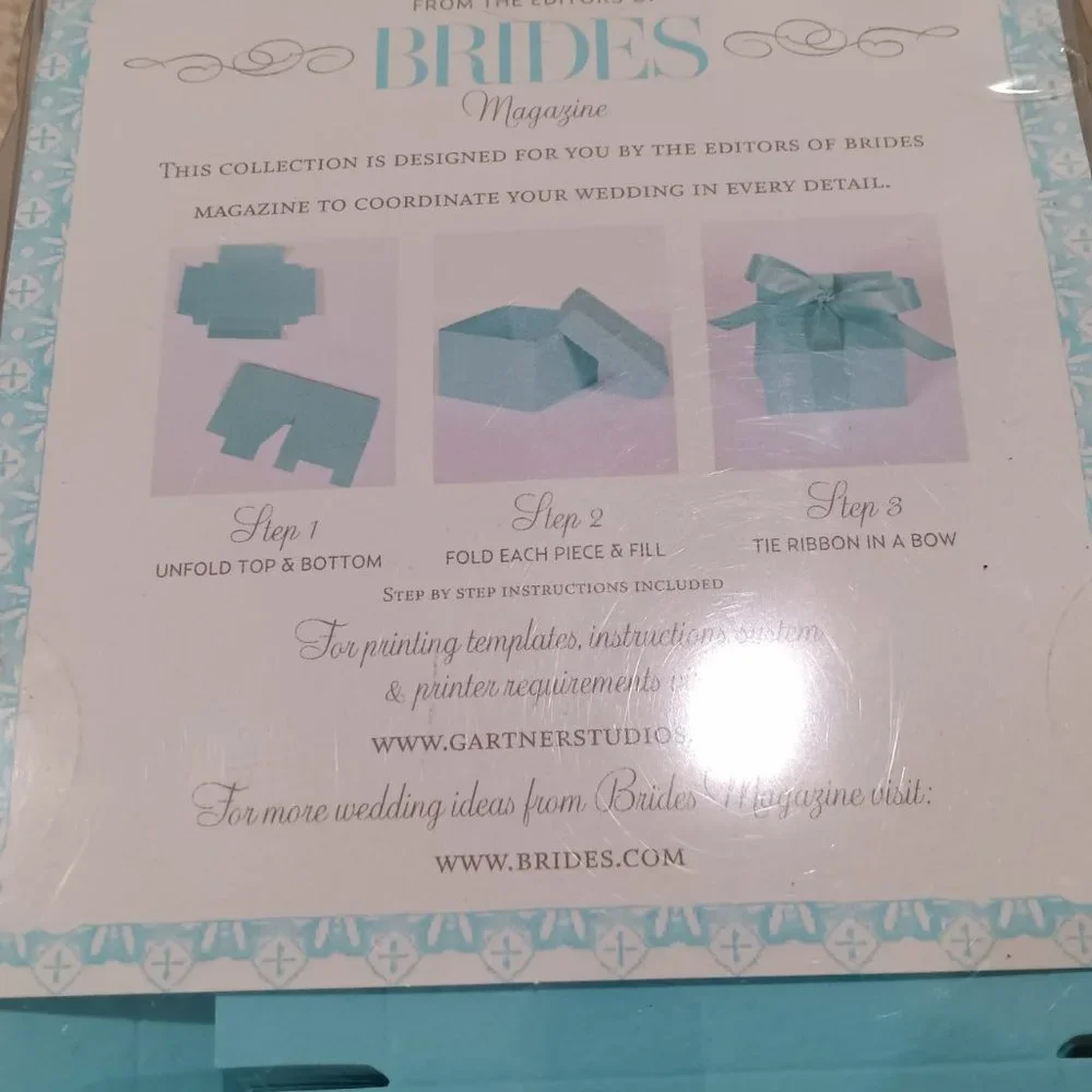 Brides Wedding Collection Blue Favor Box Kit with Ribbons: 49ct OPEN BOX